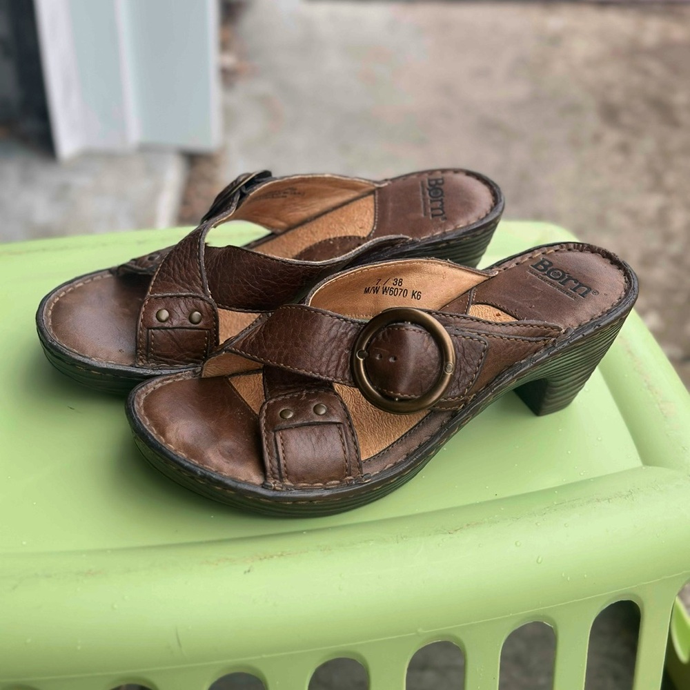 Born Handmade Brown Leather Mules. Barely worn, if at all. Very nice.
